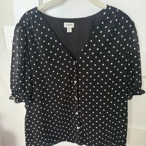 J. Crew Black Polka Dot V-Neck Button-Front Blouse